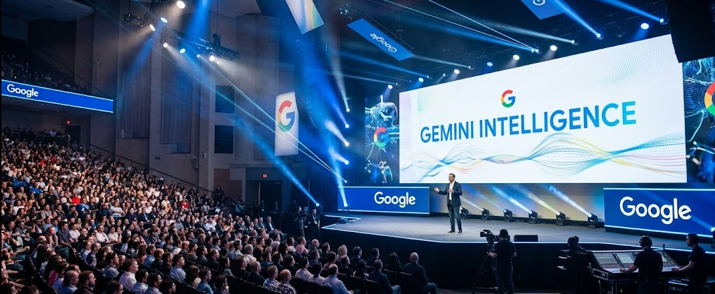 Keynote Google I/O 2026: annunci Gemini Intelligence e Android 17 sul palco di Mountain View
